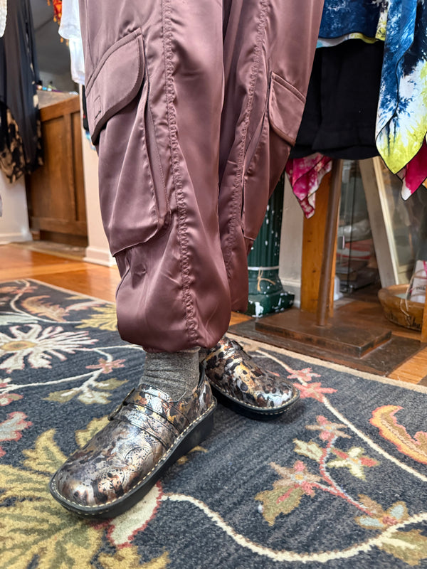 3696 Charmeuse Satin Cargo Pant-Brown