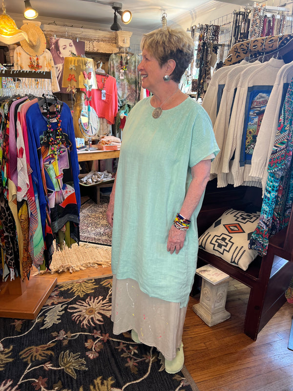 DDY670 Embroidered Boxy Dress-Jade
