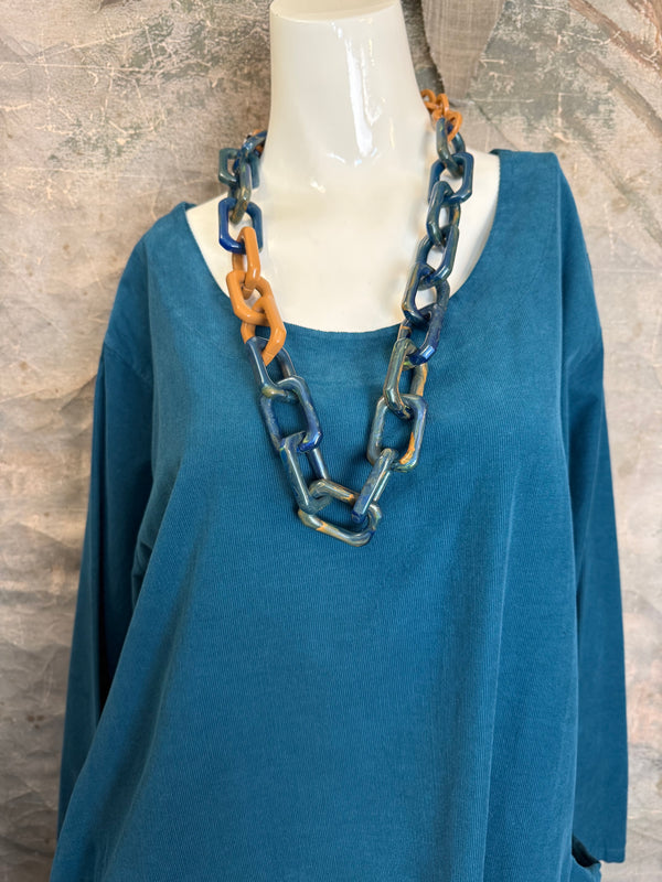 90847 Corduroy Sunflower Dress-Teal