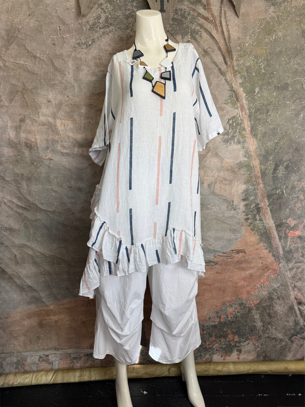 91307S Ruffle Stripe Tunic-White