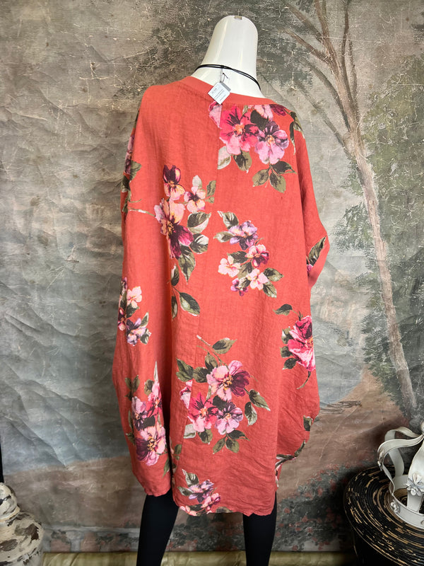 5202 Rosabella Floral Top/Dress-Burnt Red