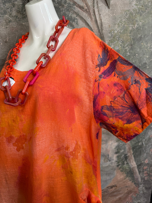 90847P Painted Presence Dress-Coral Orange