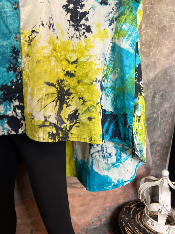 7042C Block Dyed Possibly Tunic-Turq Mix