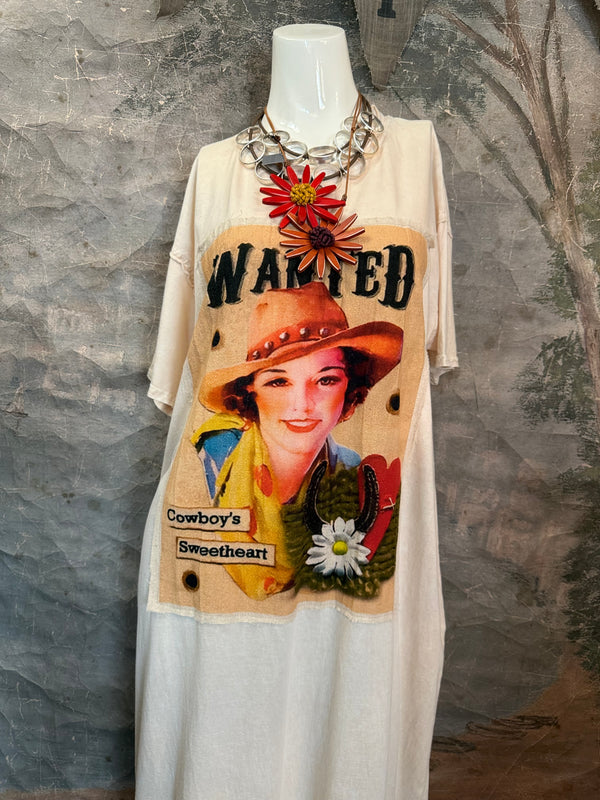 T839 Short Sleeve T-Shirt Dress-Cream/Yeehaw