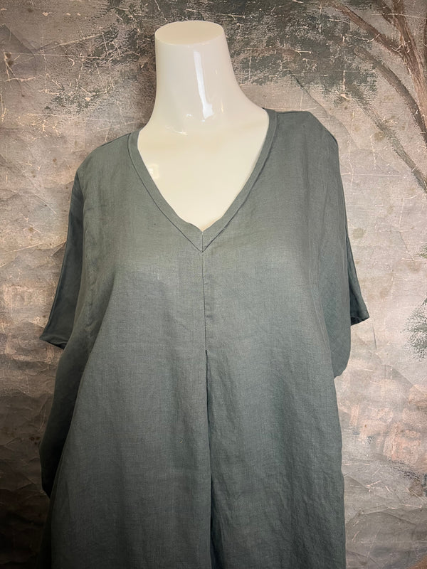 6039 O'Size Linen Pleated Tunic-Clay