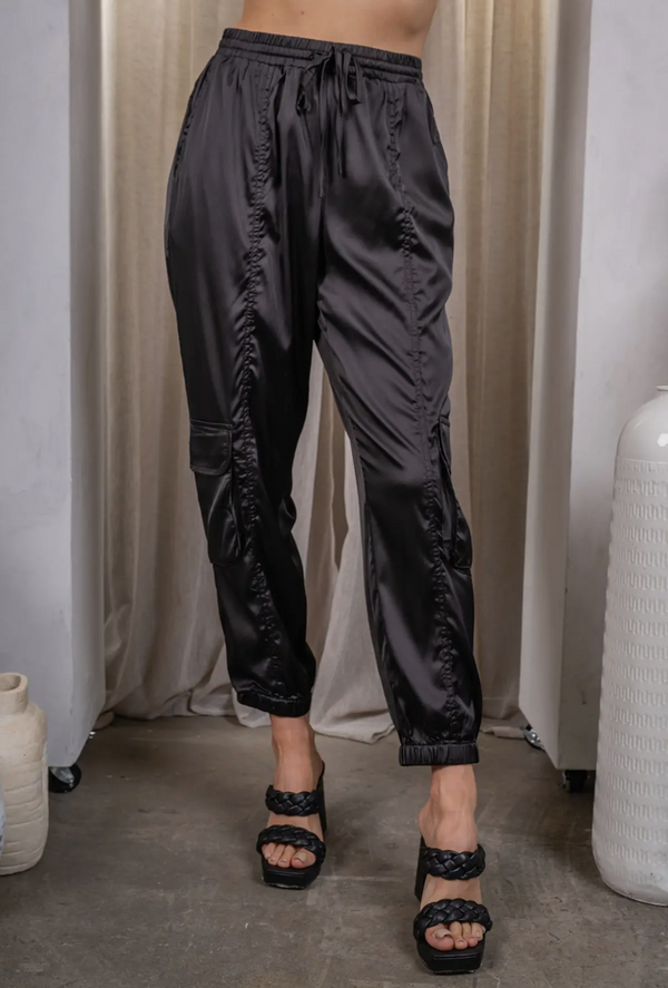 3696 Charmeuse Satin Cargo Pant-Brown