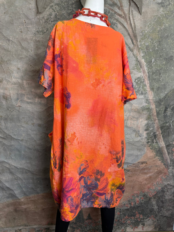 90847P Painted Presence Dress-Coral Orange
