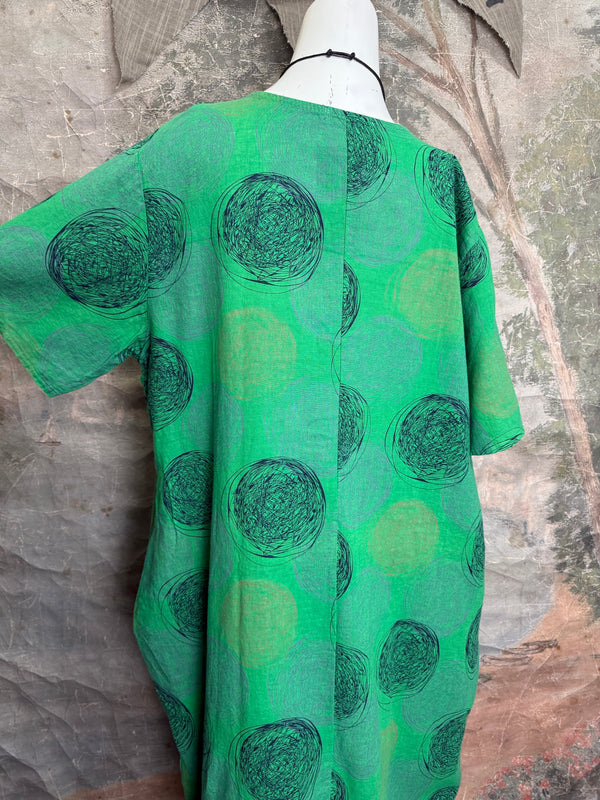 91311A Circles Drawstring Dress-Green