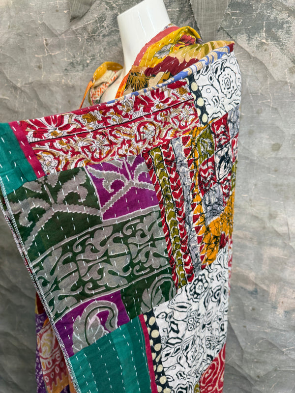 1012w Kantha Poncho Hoodie Dress-3