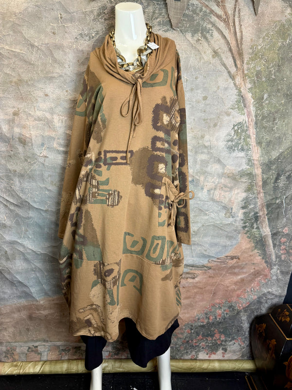 91968 Abstract Sweatshirt Dress-Camel