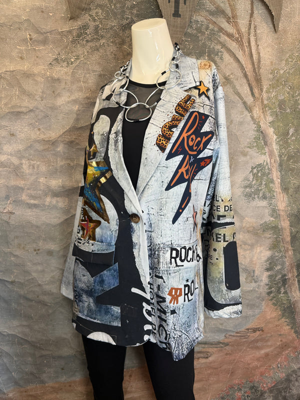 0A Leopard Mix Rock & Roll Graffiti Blazer