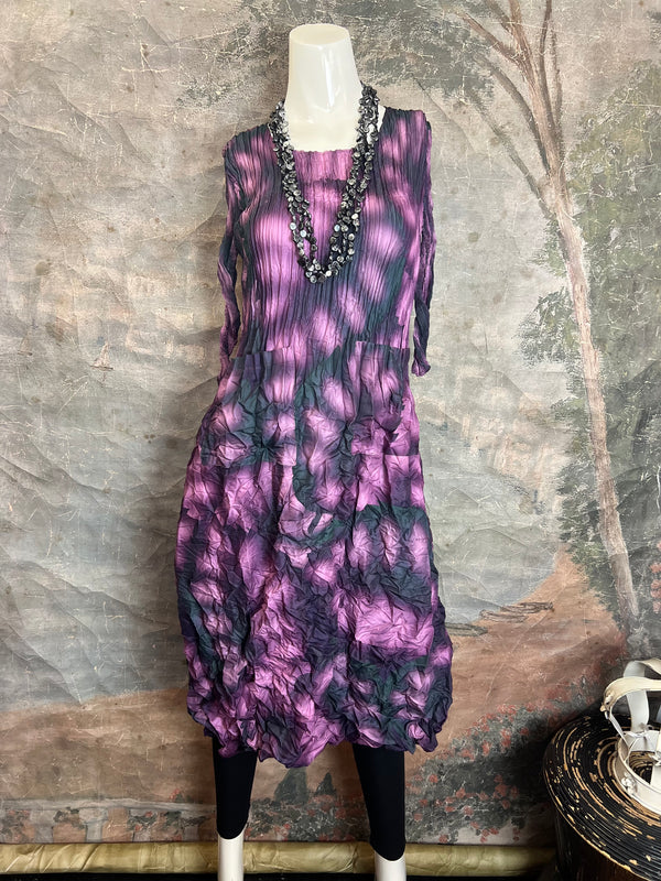 ACD544 3/4 Slv Smash Dress-Purple Leaf