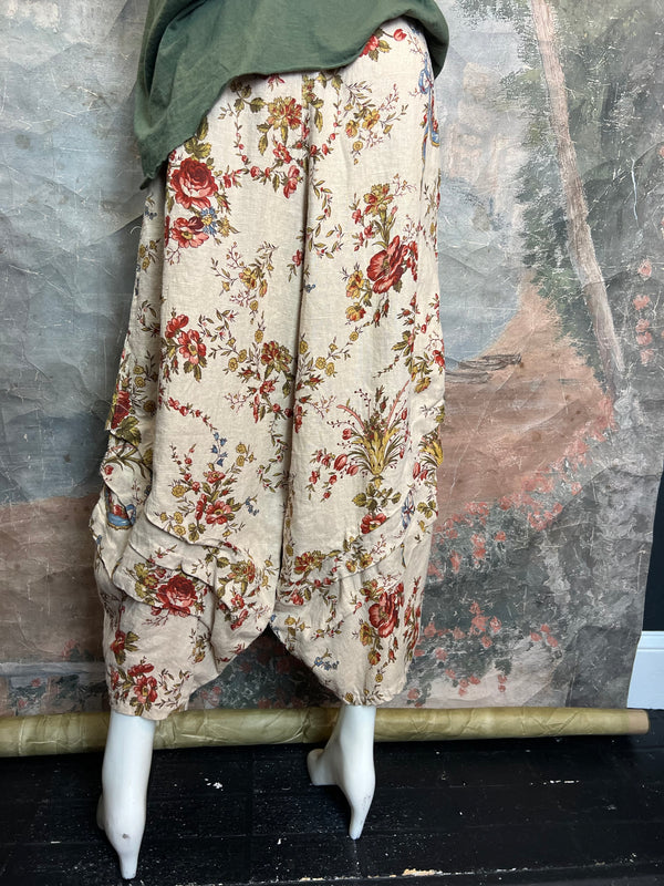 5516 Kristie Linen Tuck Pant-Victorian Rose