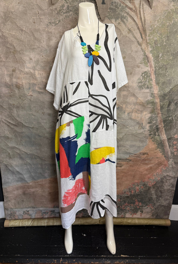 90617P-23 Linen Paint Dress-White
