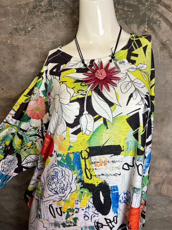 T448K Hi-Low Hem Tunic Top-Floral Beam