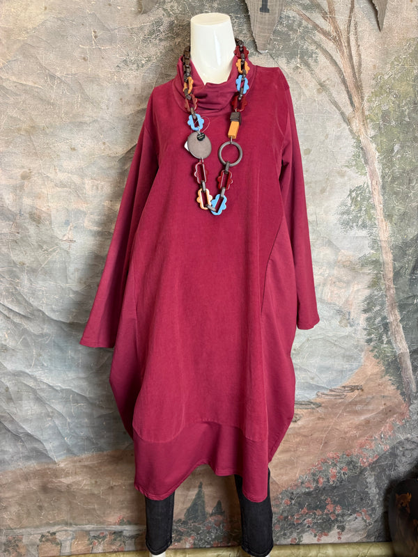 6512AU Cowlneck Bubble Dress-Wine