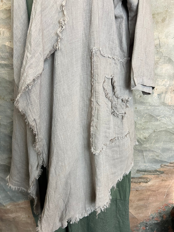 31037 Linen Frayed Midi Duster