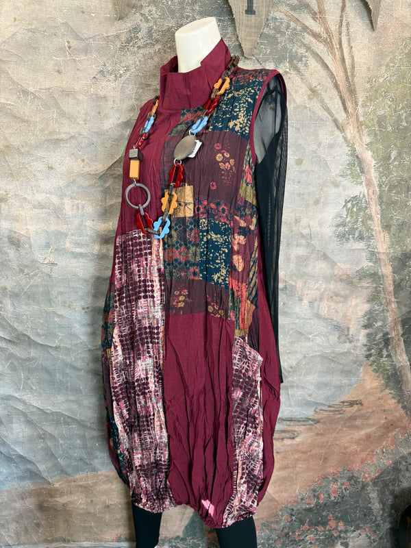 25532 Crushed Mockneck Dress-Wine