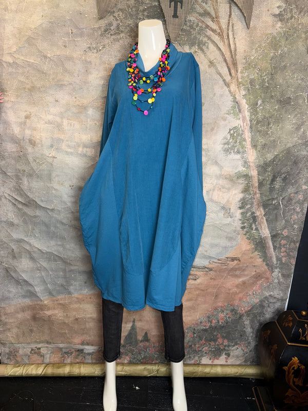 6512AU Cowlneck Bubble Dress-TEAL