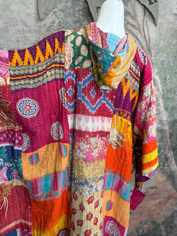1012w Kantha Poncho Hoodie Dress-2