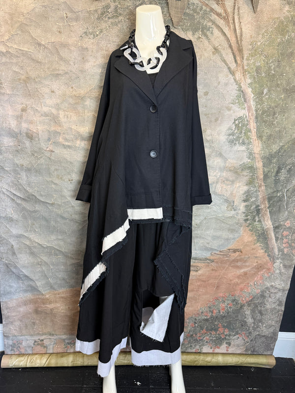 32302 Med to Long Blazer Jkt W/Trim-Black