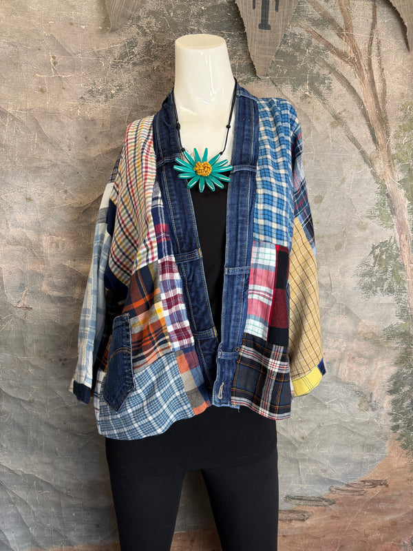 5572-Short Flannel Patchwork Duster-C