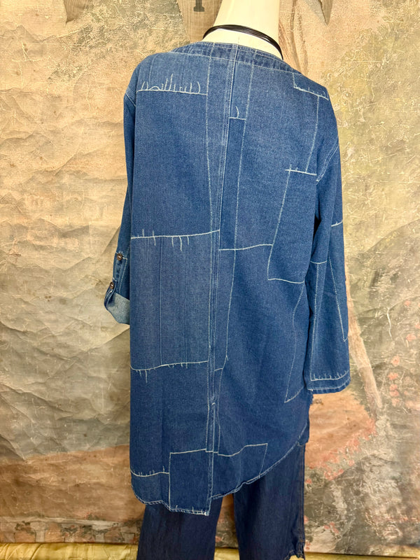 20126N17 Lg/Slv Slit Back Shirt-Indigo