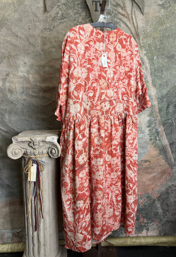 Peacock Ways NAYA Maxi Dress in Raven Red, 100% flax one size boho tie-dye pattern, $165 - 2