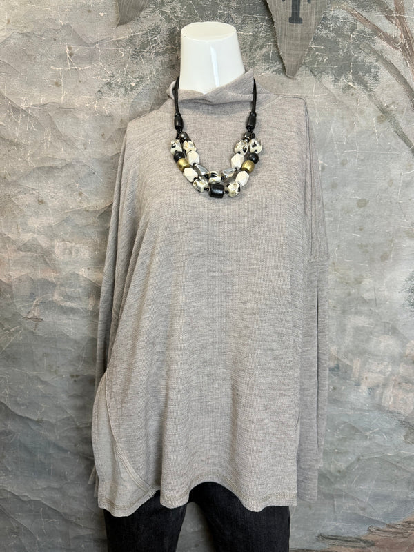 25690 Knit Mock Neck Top-Khaki