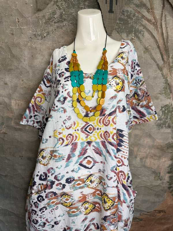 90847 Paint Splotch Print Dress-White