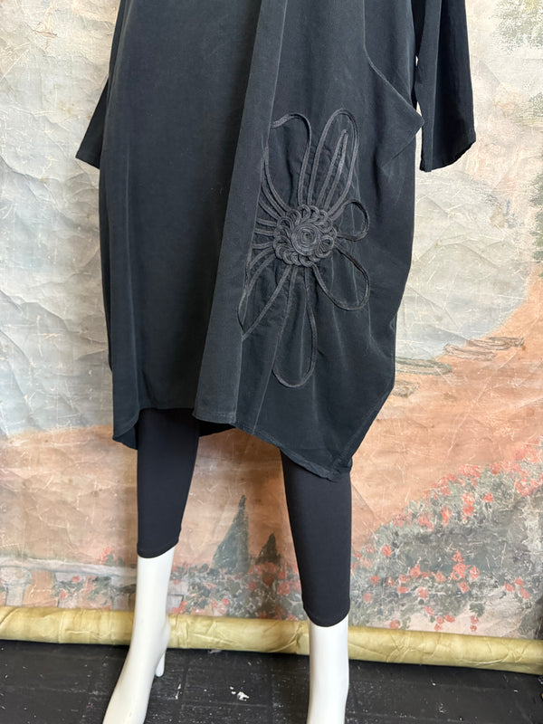 90847 Corduroy Sunflower Dress-Black