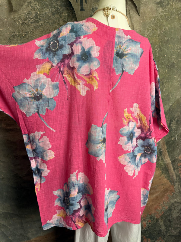 91266A Art to Wear Flower Shirt-Fuchsia