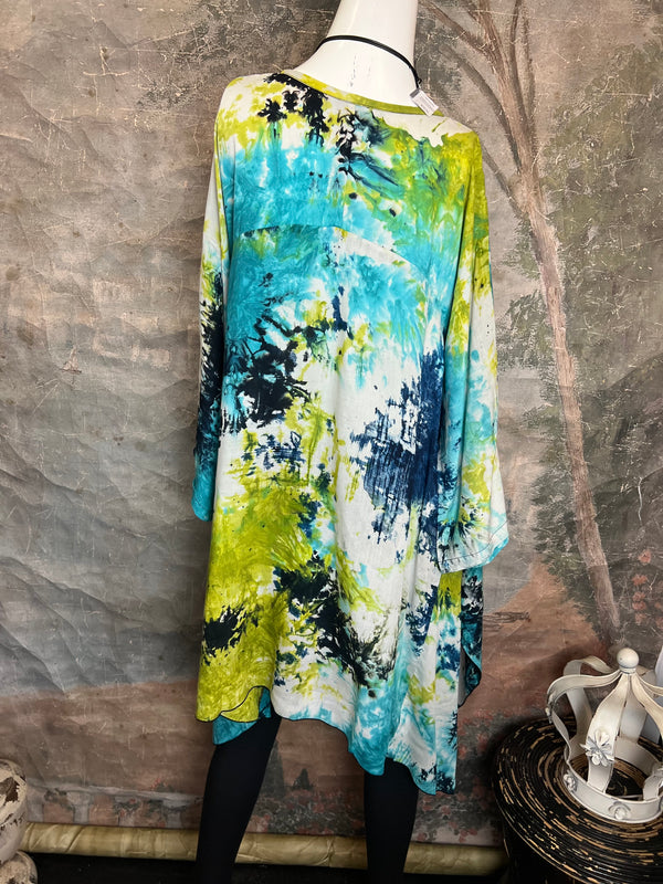 7063V Block Dyed Justly Top-TURQ MIX