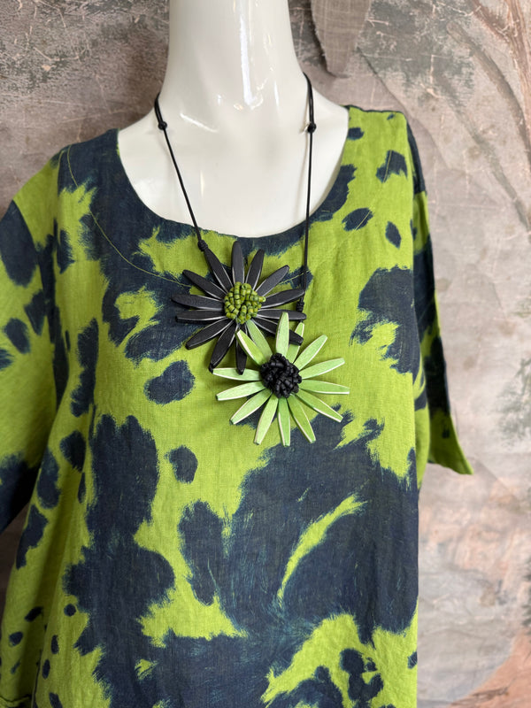 91307T-62 Ruffle Tie-Dye Tunic-Kiwi