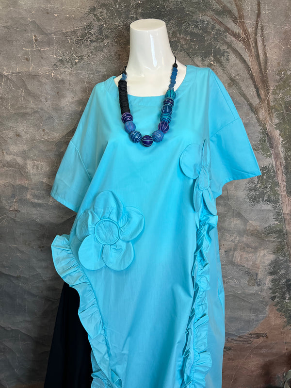 90915 Floral Applica Tunic W/Slits-Blue