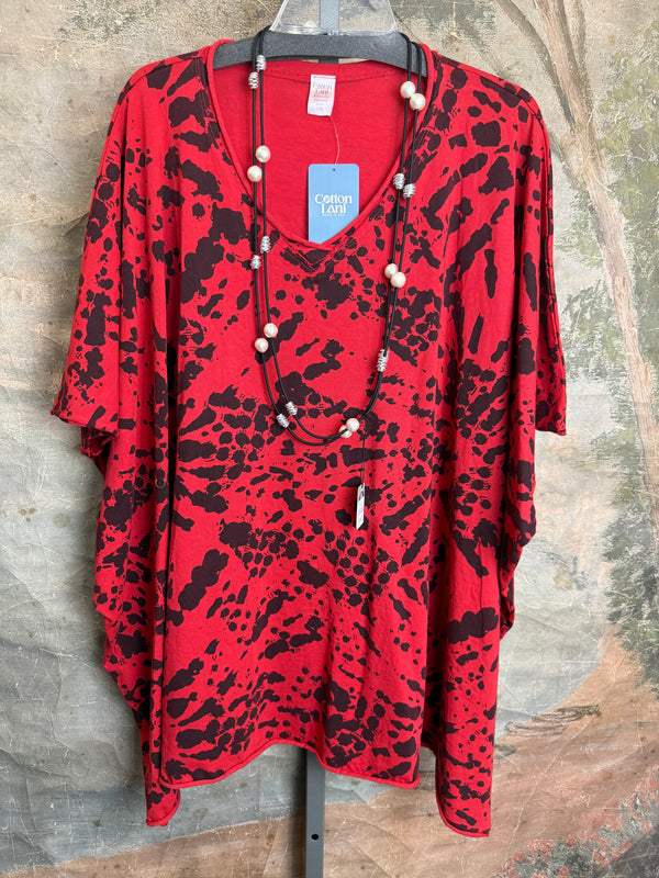 715CL-Burst Oversized Tunic Tee-RED