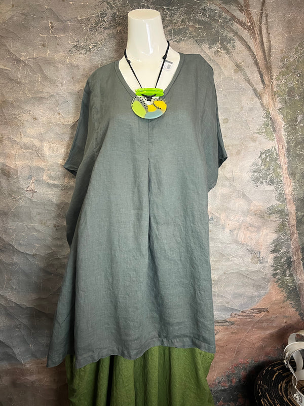 6039 O'Size Linen Pleated Tunic-Clay