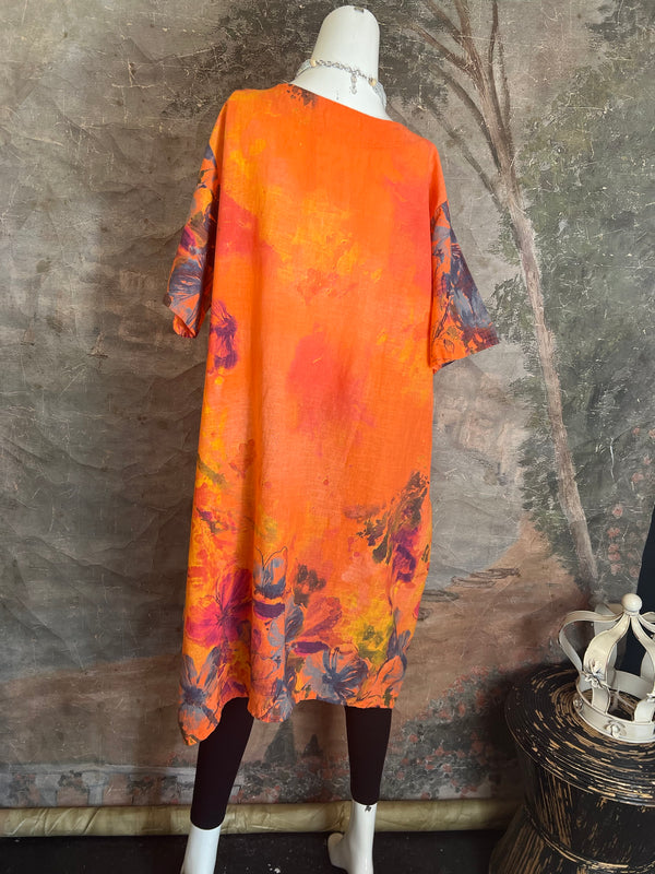 90847 Linen Paint Dress-Orange