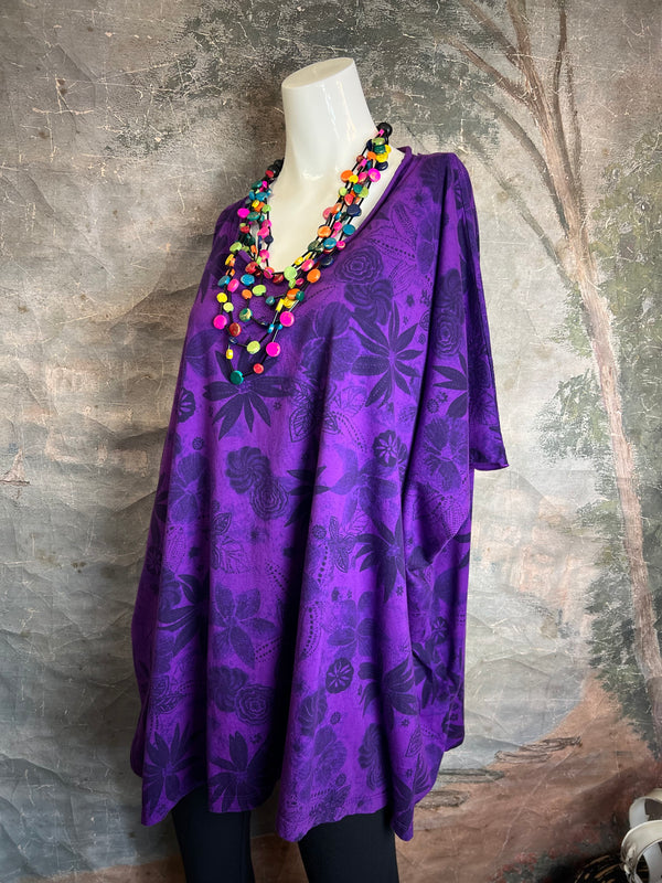 ID715 Floral Elbow Tunic Tshirt-Violet