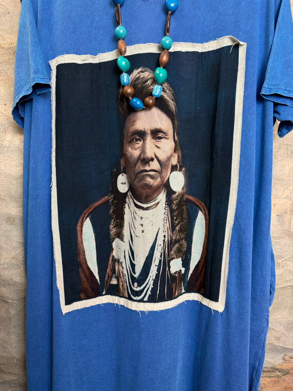 T839 Short Sleeve T-Shirt Dress-Blue/Indian