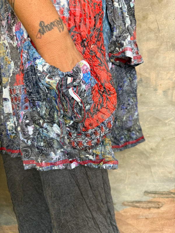 25615 Crinkle One Pocket Top-Multi