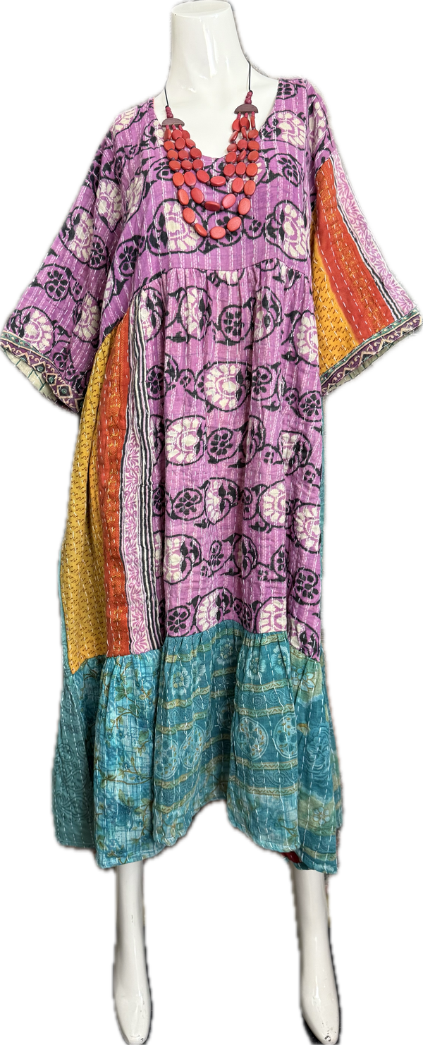 1027w Kantha Arts Tiered Dress-Mix 11