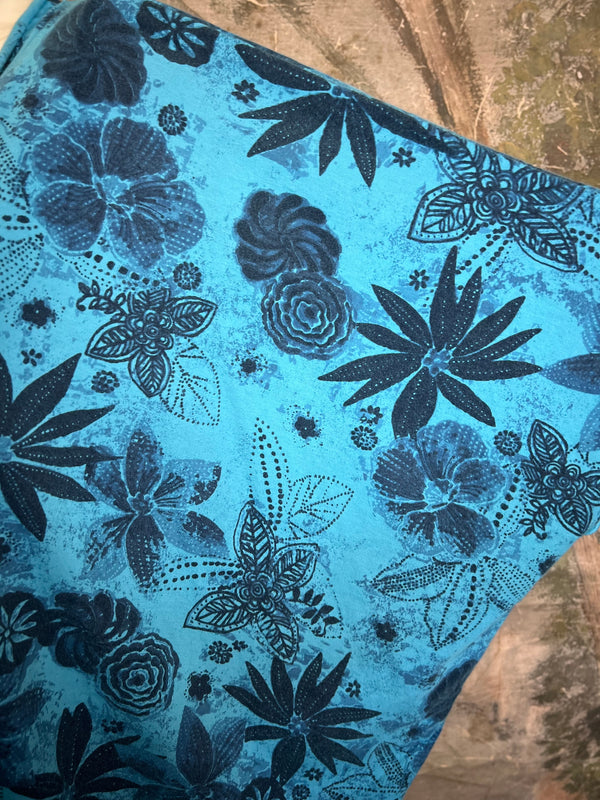 ID715 Floral Elbow Tunic Tshirt-Ocean