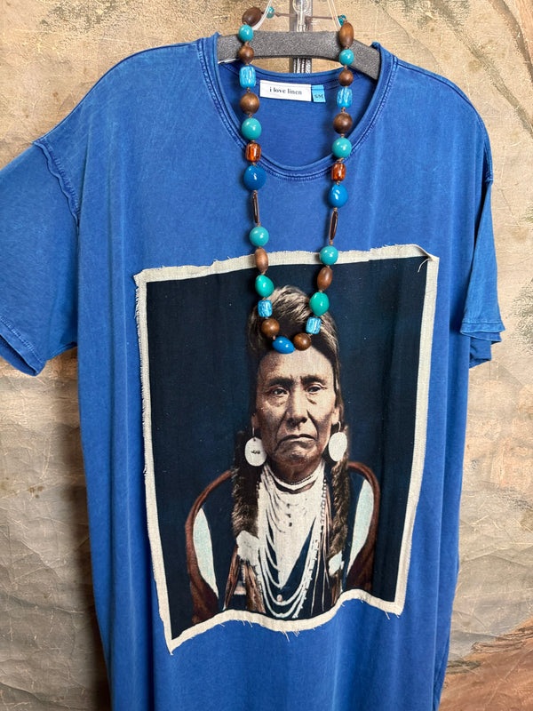 T839 Short Sleeve T-Shirt Dress-Blue/Indian