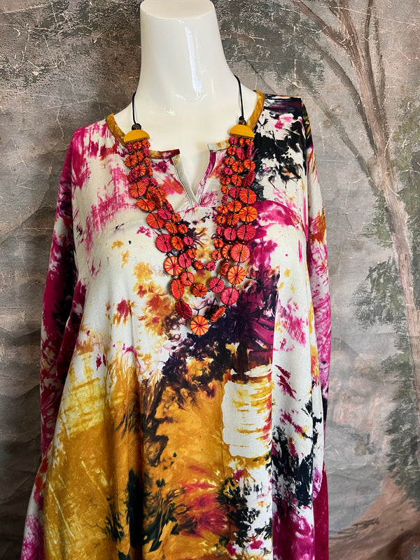 7063V Block Dyed Justly Top-PINK MIX