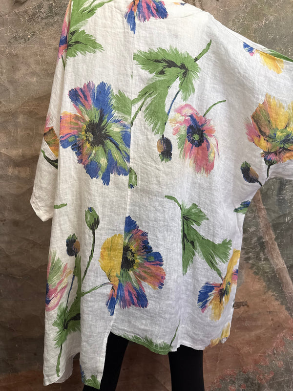 91225 Flower Garden Linen Top-White