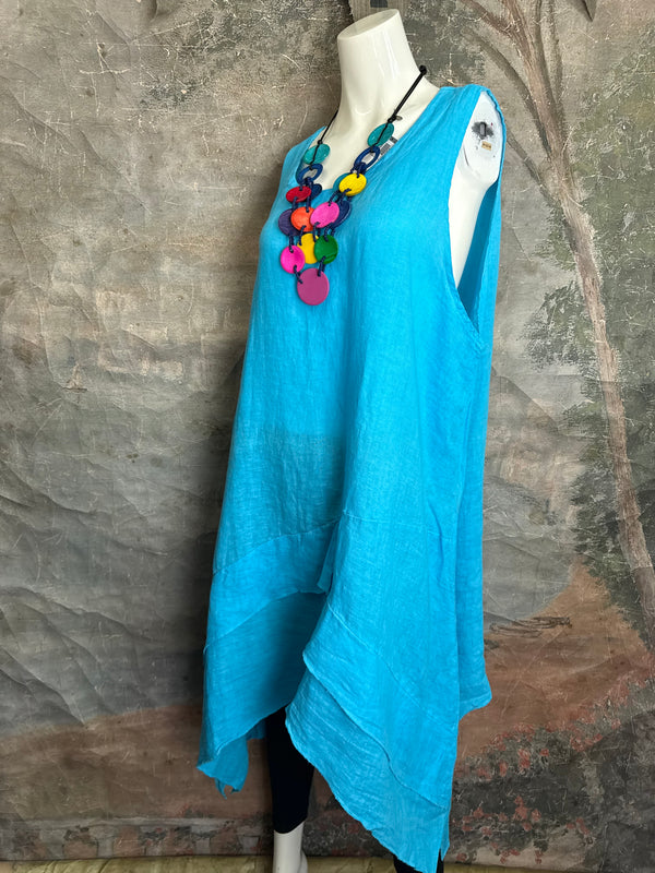 751 Artistry Layered Tank Dress-Turq Blue