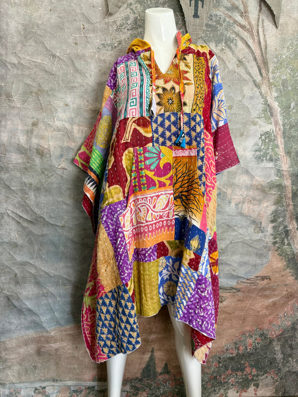 1012w Kantha Poncho Hoodie Dress-3