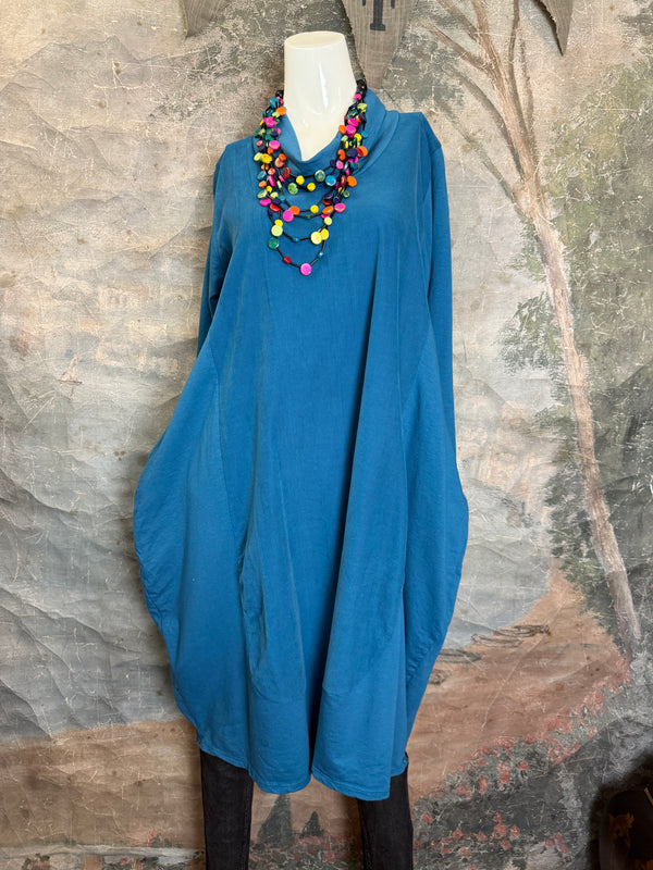 6512AU Cowlneck Bubble Dress-TEAL