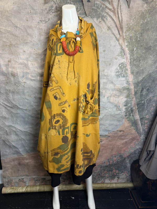 91968 Abstract Sweatshirt Dress-Mustard